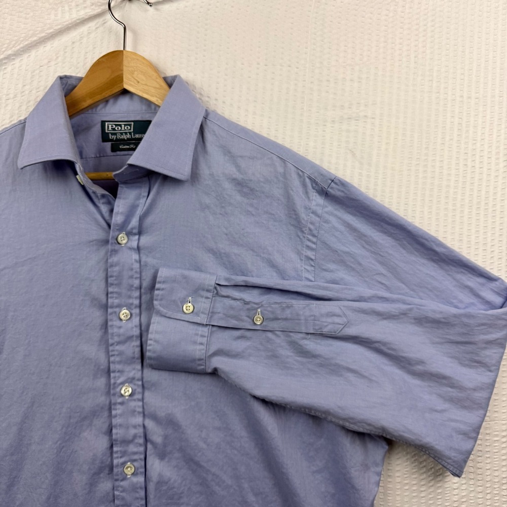 Polo Ralph Lauren Mens Custom Fit Blue Cotton Twill Button Down Shirt 17.5 44